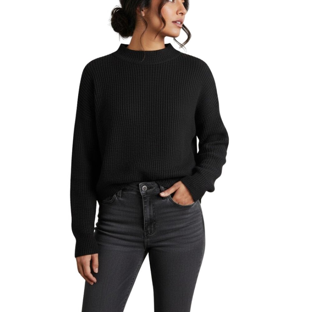 NWT Pinque Ribbed Knit Sweater Black Soft‎ Stretch Pullover – Size L
